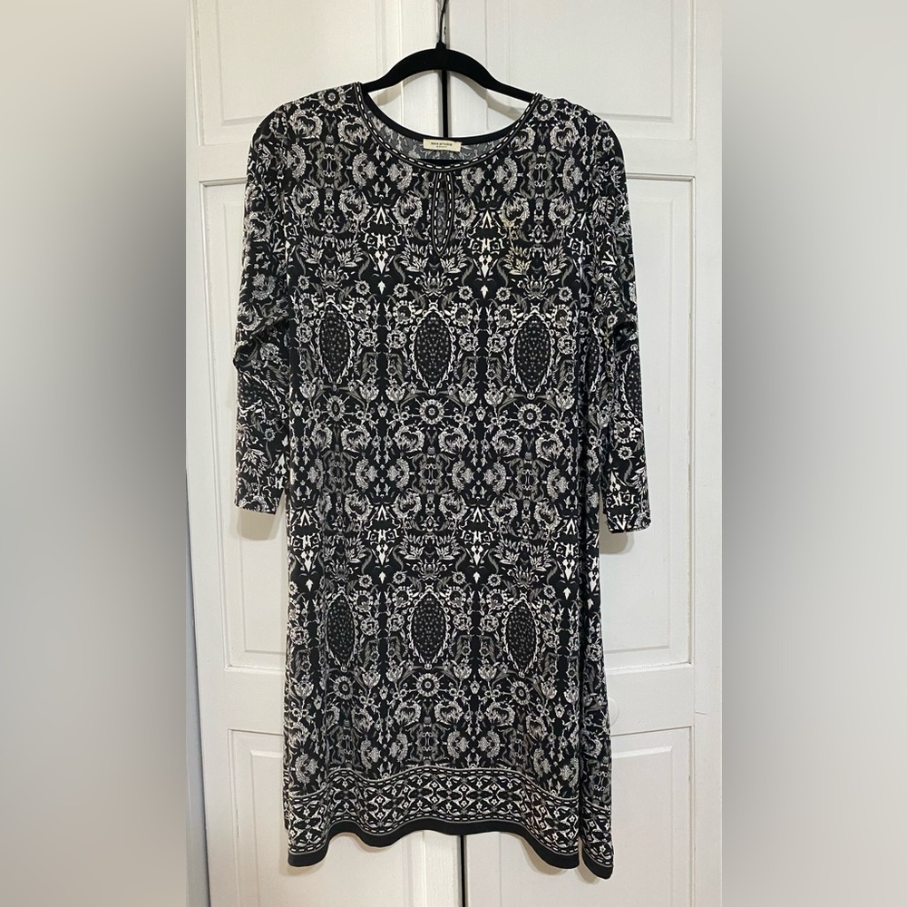 A-Line Max Studio Black and White Patterned Dress